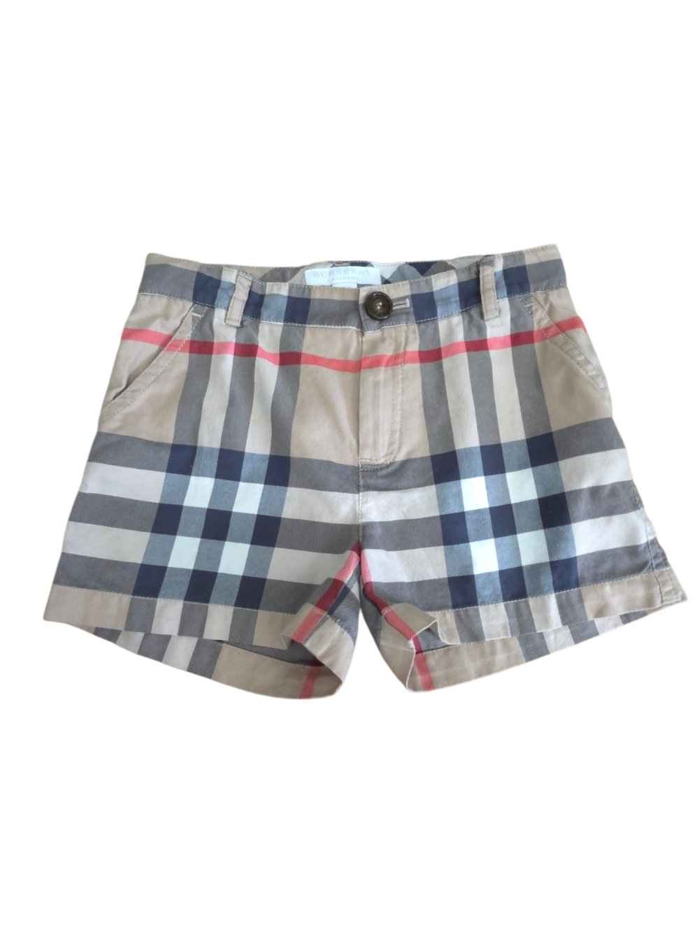 Burberry Kids Novacheck Print Beige and Black Plaid Shorts Sz 6Y